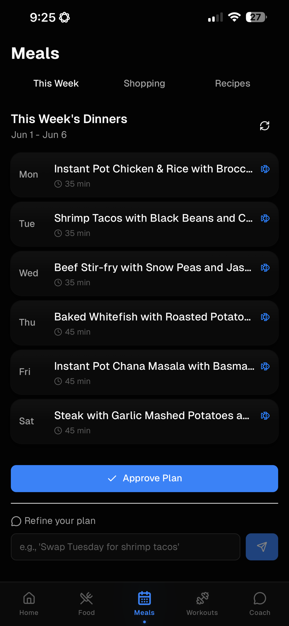 Meals: this week's dinners