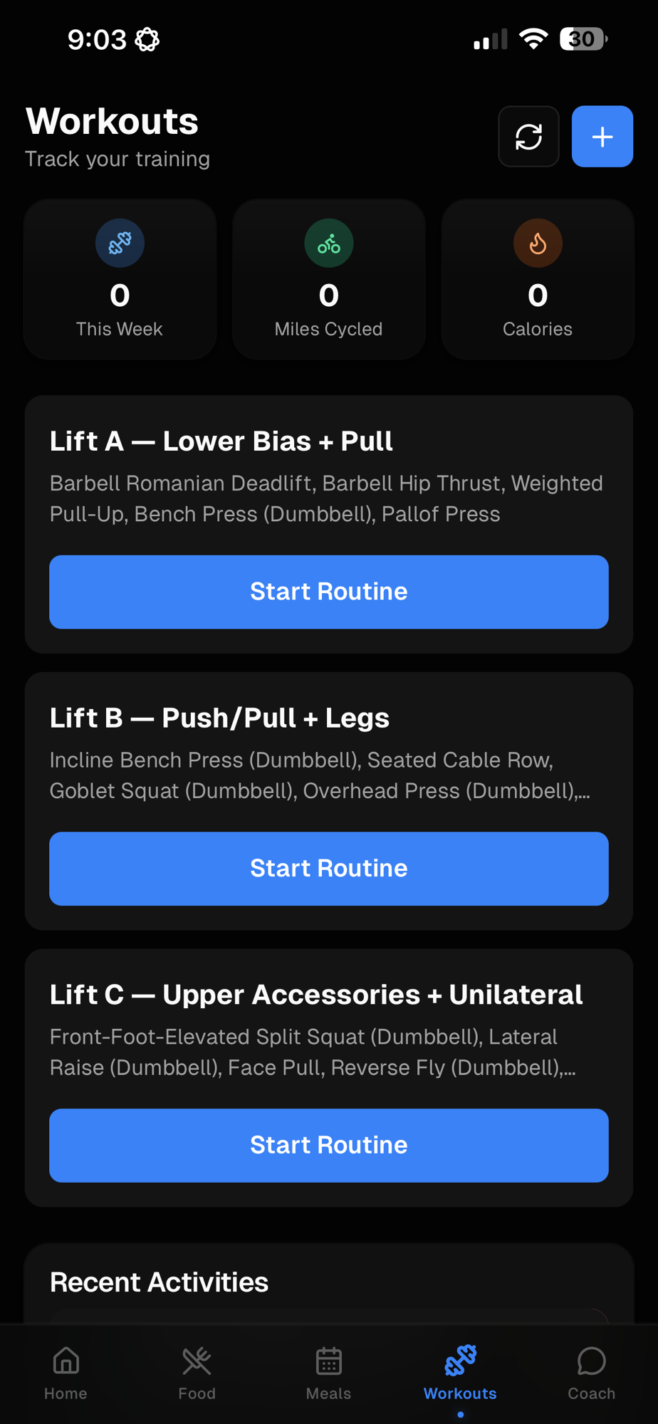 Workout tracker home